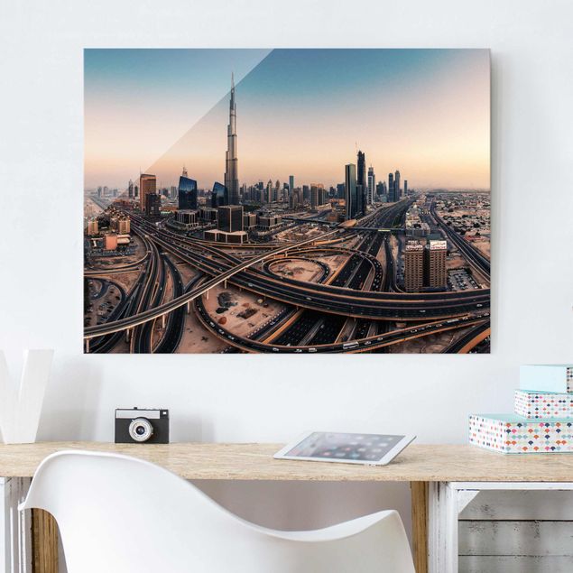 Obrazy na szkle architektura i horyzont Wieczorna atmosfera w Dubaju