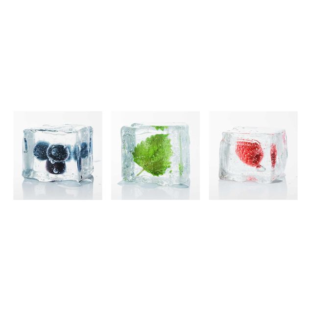 Obrazy na szkle wieloczęściowe Owoce i melisa w kostce lodu
