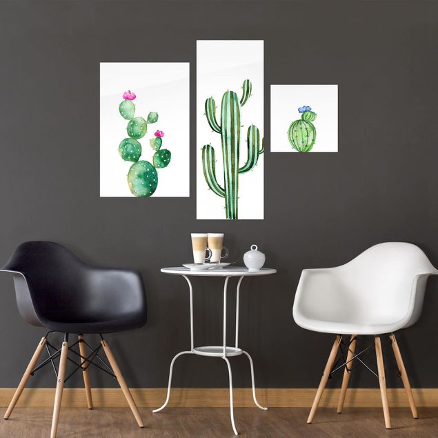 Obrazy na szkle poziomy Akwarela Zestaw kaktusów