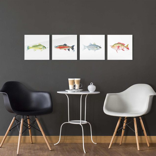 Obrazy na szkle kwadrat Kolorowy połów - zestaw ryb I