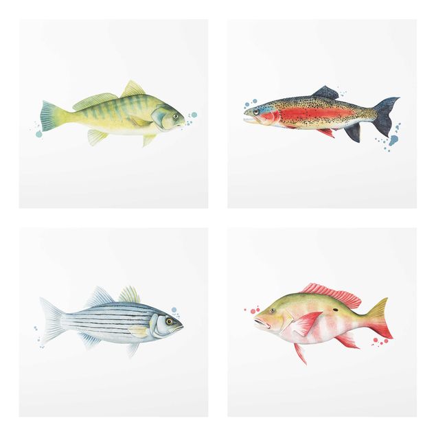 Obrazy na szkle wieloczęściowy Kolorowy połów - zestaw ryb I
