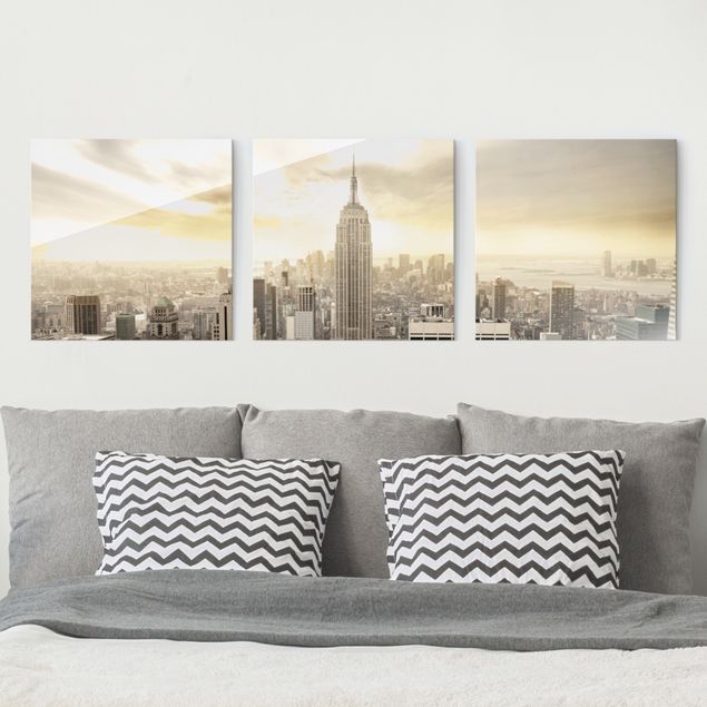 Obrazy na szkle architektura i horyzont Świt na Manhattanie