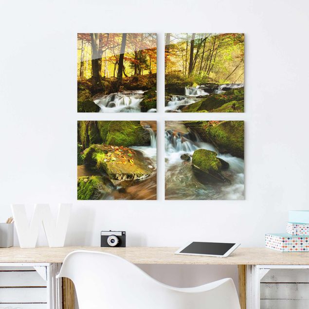 Obrazy na szkle kwadrat Wodospad jesienny las