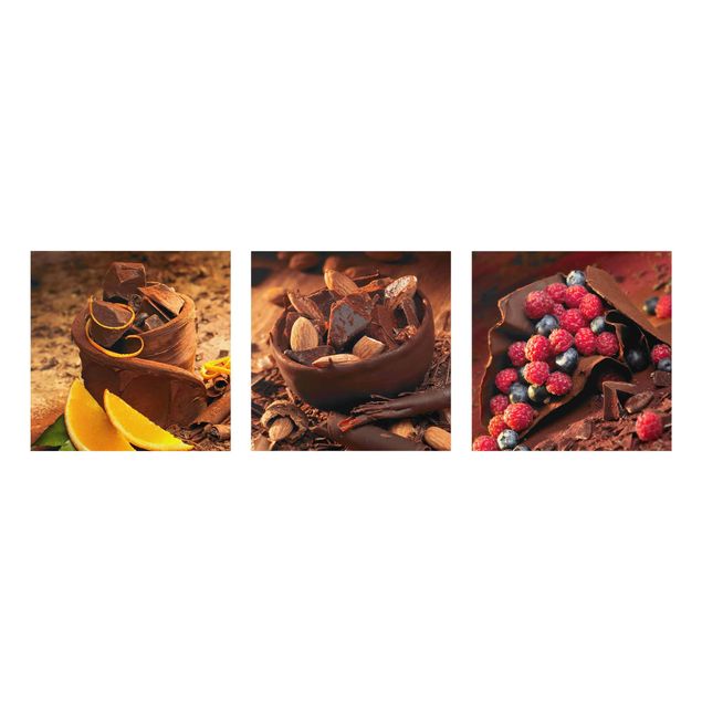 Obrazy na szkle wieloczęściowe Czekolada z owocami i migdałami