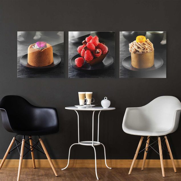 Obrazy na szkle kwadrat Tartaletki czekoladowe z malinami