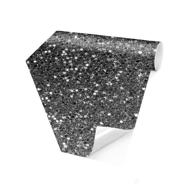 Sześciokątna tapeta samoprzylepna - Glitter Confetti w czerni i bieli