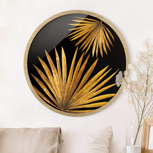 Obrazy do salonu Gold - Palm Leaf On Black