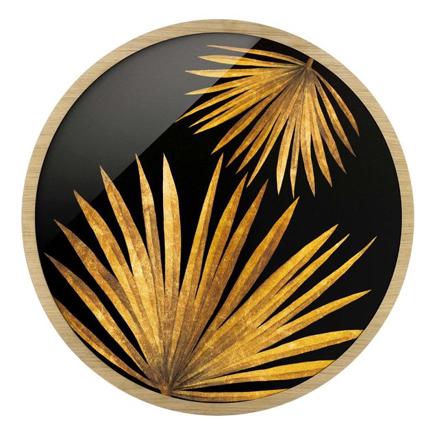 Obrazy kwiatowe Gold - Palm Leaf On Black