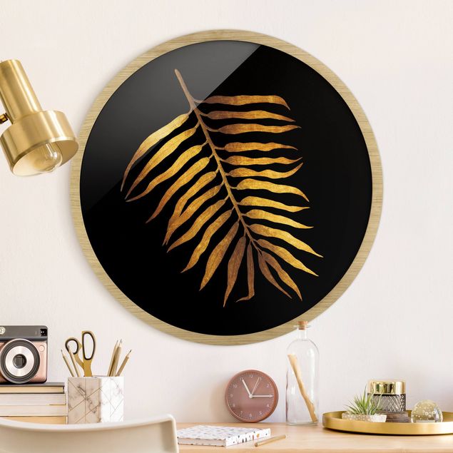 Obrazy do salonu nowoczesne Gold - Palm Leaf II On Black