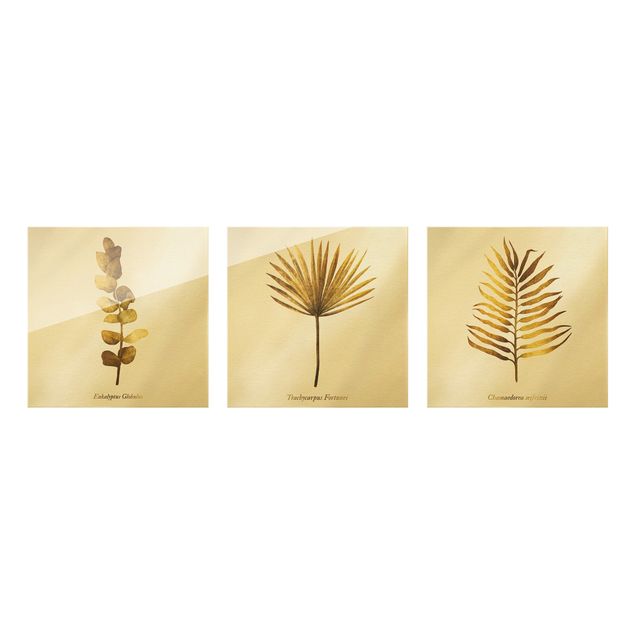 Obrazy z napisami Złoto - Zestaw tropikalnych liści I