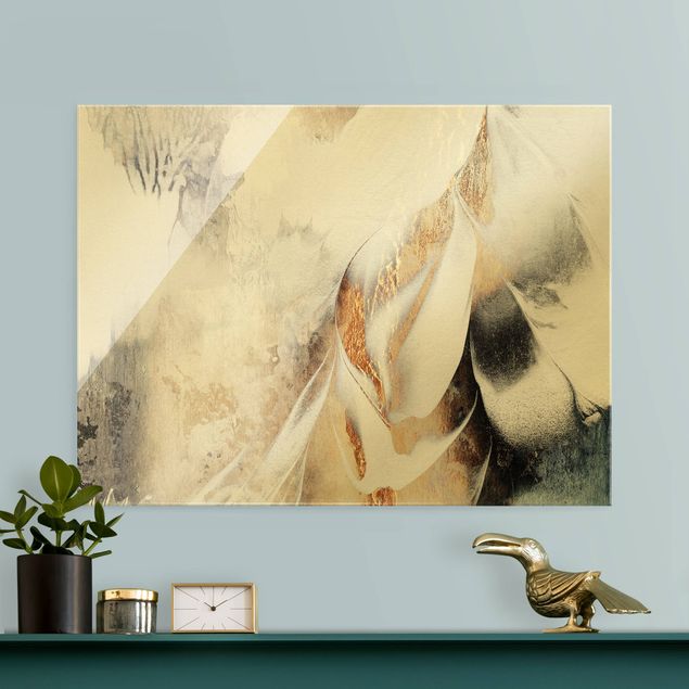 Obraz na szkle - Złoty abstrakcyjny obraz zimowy