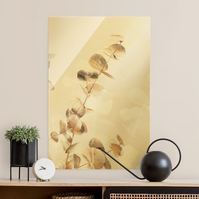 Obrazy na szkle portret Złote gałązki eukaliptusa z białą I