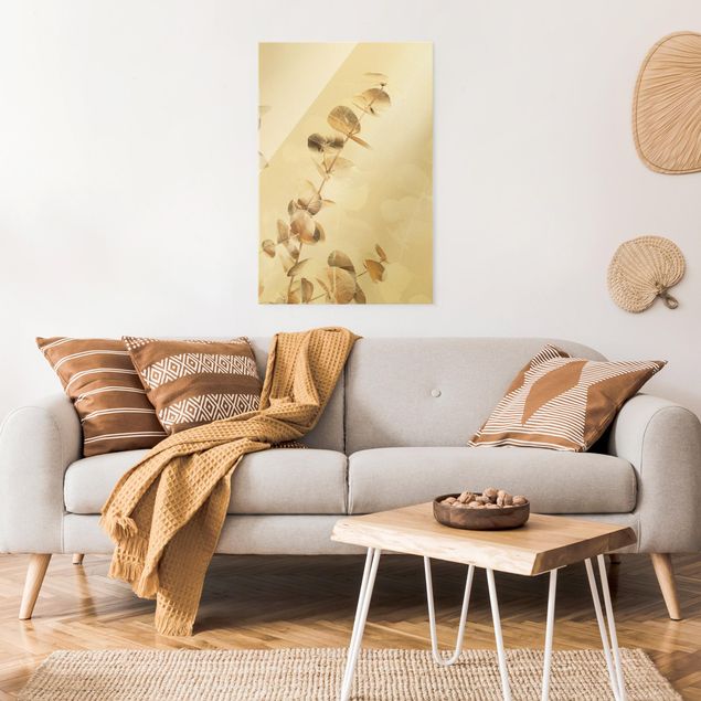 Obrazy do salonu Złote gałązki eukaliptusa z białą I
