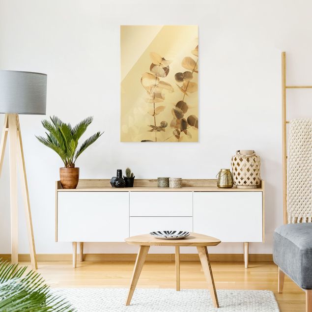 Obrazy do salonu Złote gałązki eukaliptusa z białym II