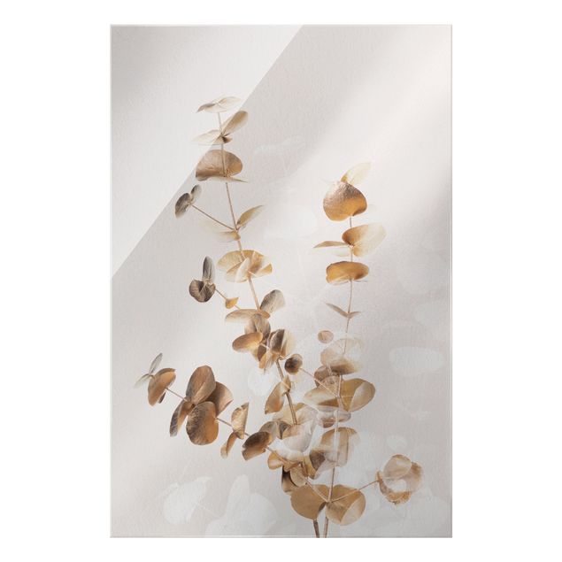 Obrazy z motywem kwiatowym Złote gałązki eukaliptusa z białymi liśćmi