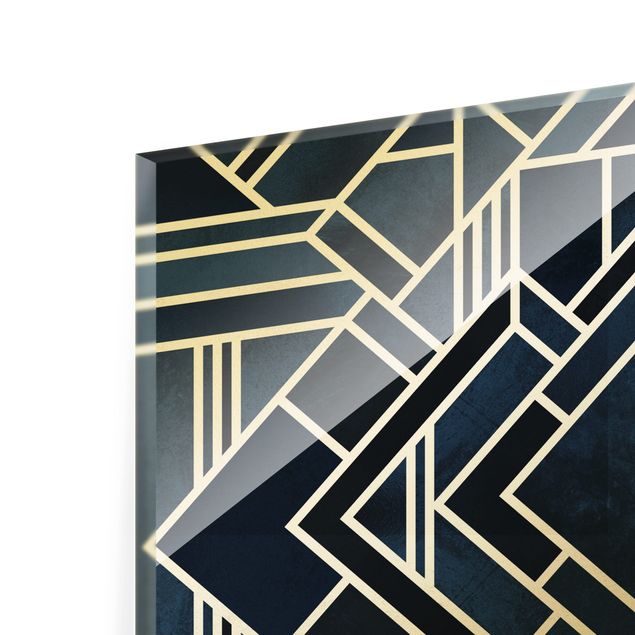 Obraz na szkle - Złotoen Geometry - Art Deco Niebieski