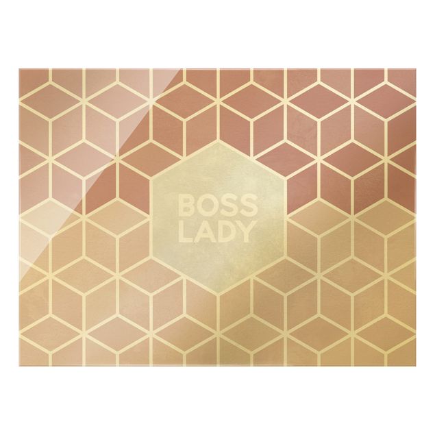 Obraz na szkle - Złotoen Geometry - Boss Lady Hexagons Pink