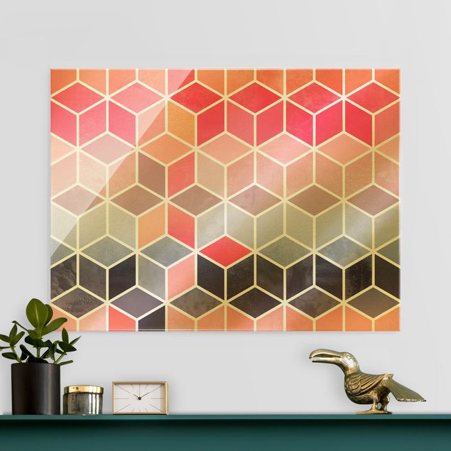 Obrazy na szkle poziomy Złotoen Geometry - kolorowa pastelowa