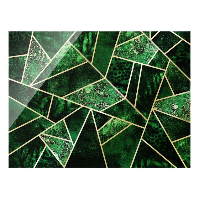 Obraz na szkle - Złotoen Geometry - Dark Emerald