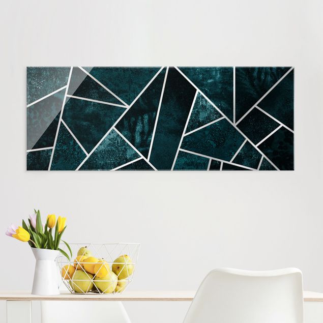 Obrazy na szkle panorama Złotoen Geometry - Dark Turquoise