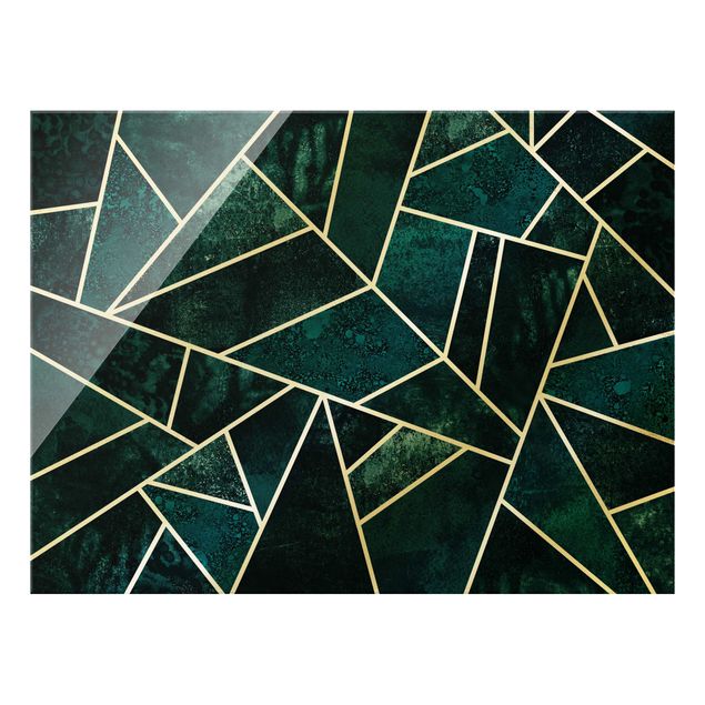 Obraz na szkle - Złotoen Geometry - Dark Turquoise