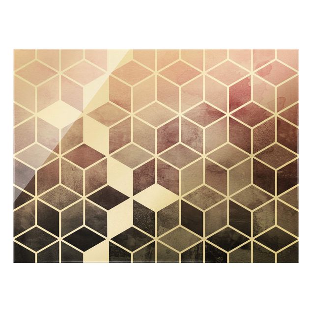 Obraz na szkle - Złotoen Geometry - różowo-szary