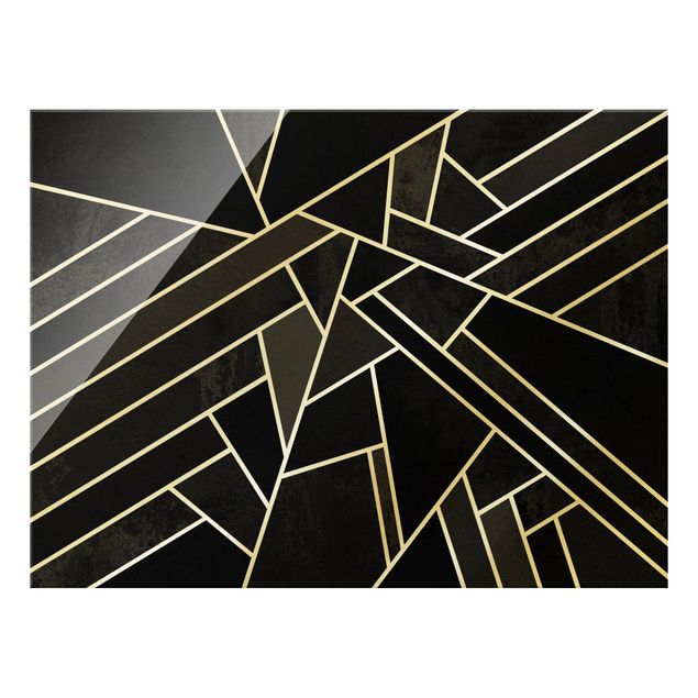 Obraz na szkle - Złotoen Geometry - Czarne trójkąty
