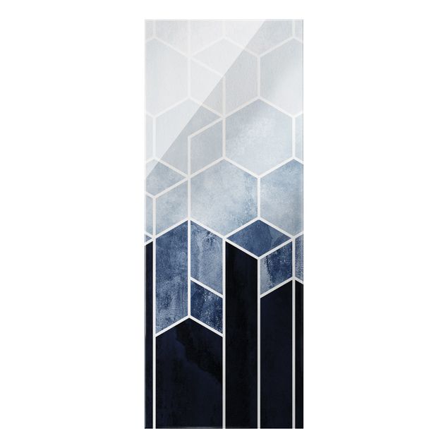 Nowoczesne obrazy do salonu Złotoen Geometry - Heksagony niebiesko-biały