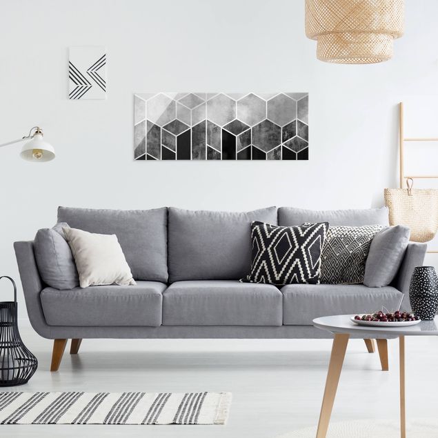 Obrazy na szkle artyści Złotoen Geometry - Hexagons czarno-biały