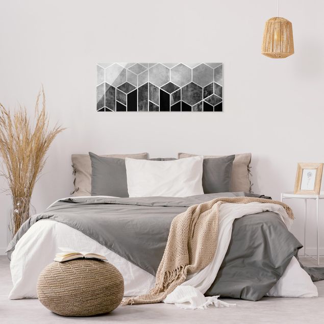 Obrazy na szkle abstrakcja Złotoen Geometry - Hexagons czarno-biały