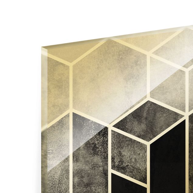 Obraz na szkle - Złotoen Geometry - Hexagons czarno-biały