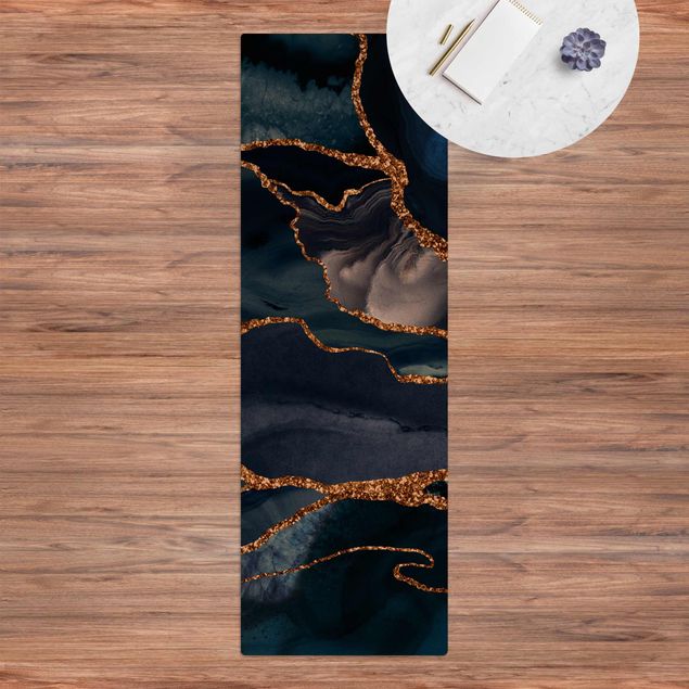 chodnik dywanowy Złote fale brokatu na tle błękitu