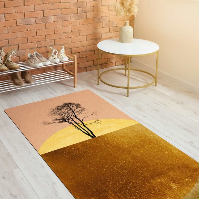 złoty dywan Złote słońce z drzewem