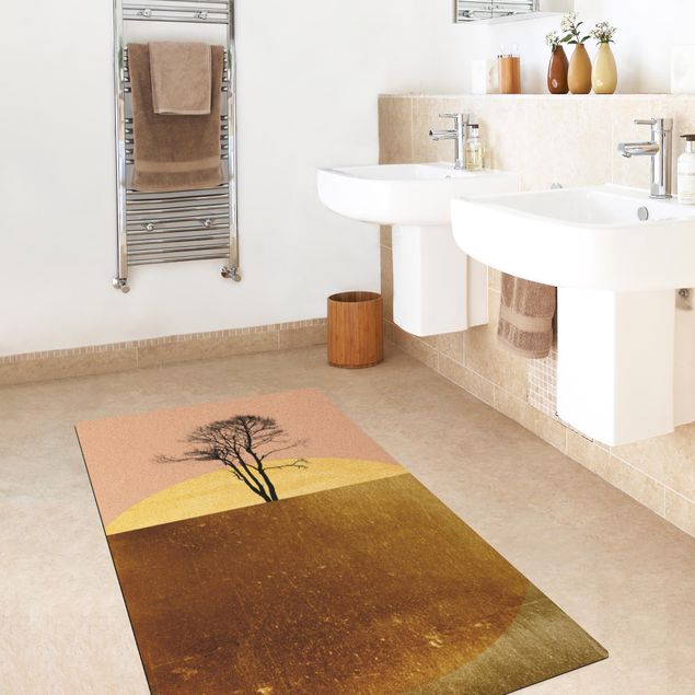 nowoczesny dywan Złote słońce z drzewem