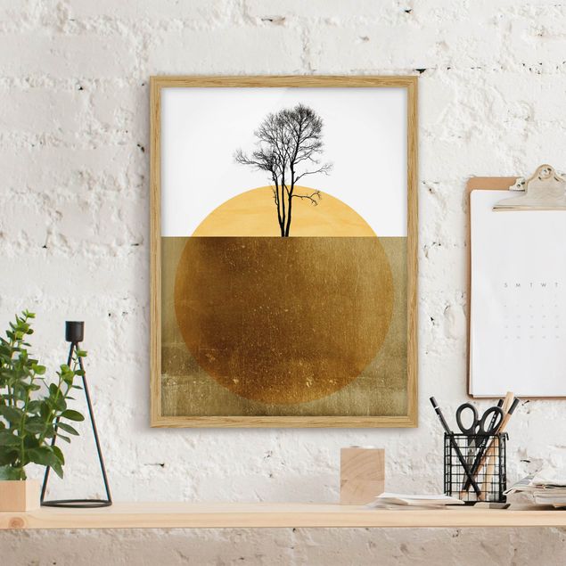 Dekoracja do kuchni Złote słońce z drzewem