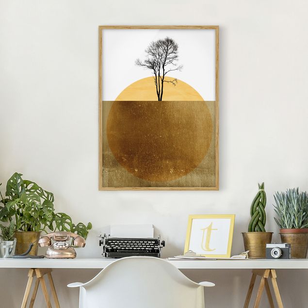 Obrazy w ramie do korytarzu Złote słońce z drzewem