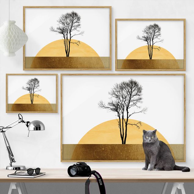 Obrazy w ramie do kuchni Złote słońce z drzewem