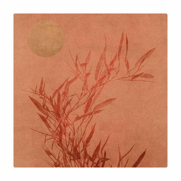 Mata korkowa - Złote słońce z różowym bambusem