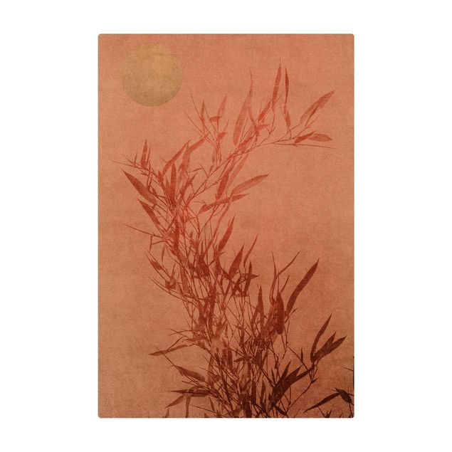 Mata korkowa - Złote słońce z różowym bambusem
