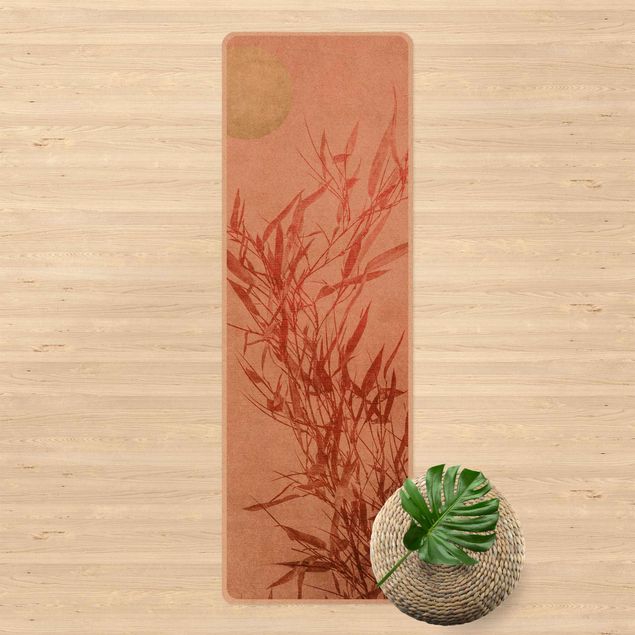 dywanik z bambusami Złote słońce z różowym bambusem