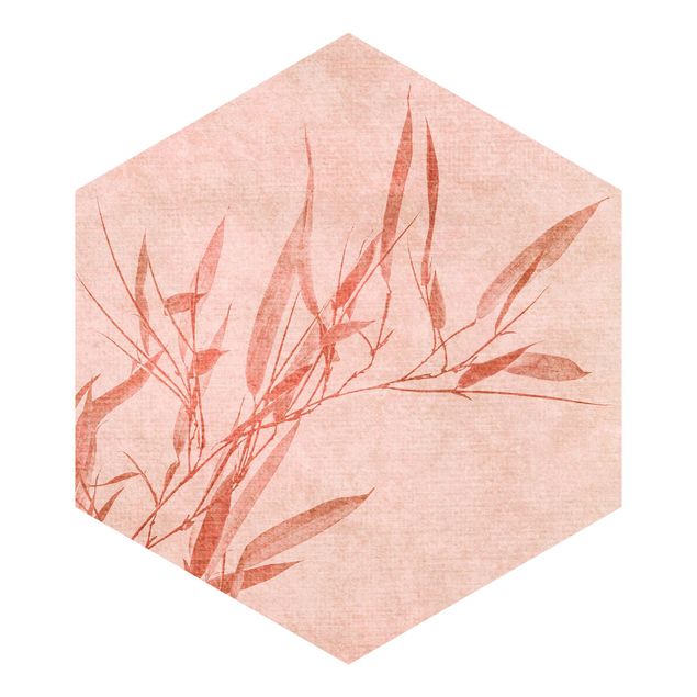 Sześciokątna tapeta samoprzylepna - Złote słońce z różowym bambusem