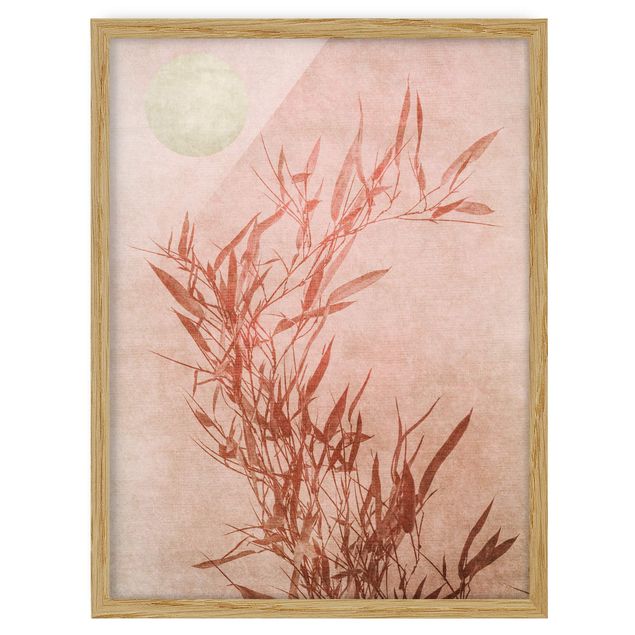 Obrazy w ramie do łazienki Złote słońce z różowym bambusem
