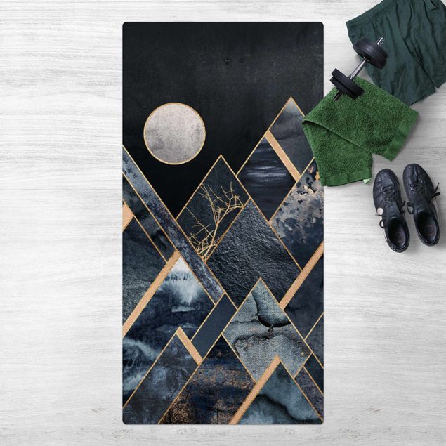 dywan chodnik Złoty księżyc abstrakcyjne czarne góry