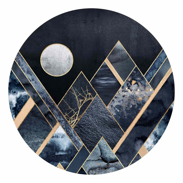 Tapety wzory Złoty księżyc abstrakcyjne czarne góry