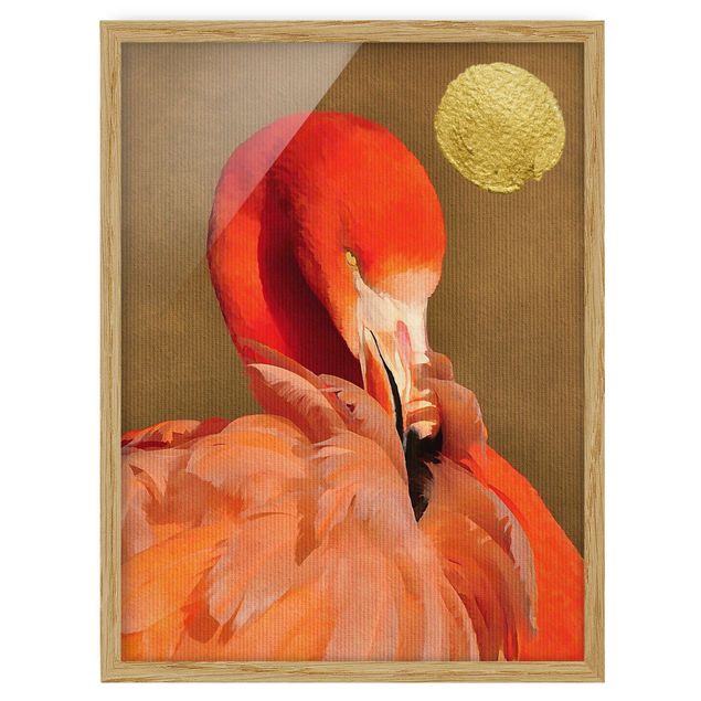 Obrazy w ramie do kuchni Złoty księżyc z flamingiem