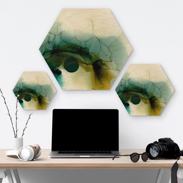 Obraz heksagonalny z drewna - Spacer po Złotym Lesie