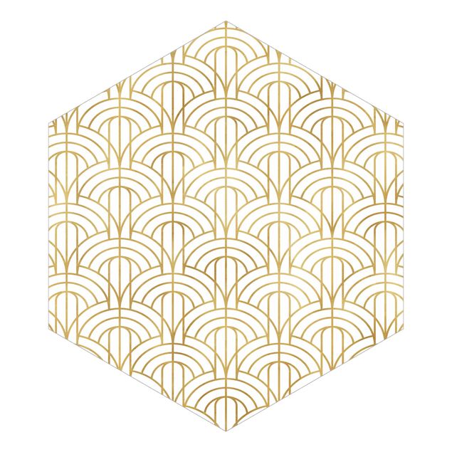 Sześciokątna tapeta samoprzylepna - Złoty wzór Art Deco XXL