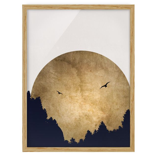 Obrazy w ramie do łazienki Złoty księżyc w lesie
