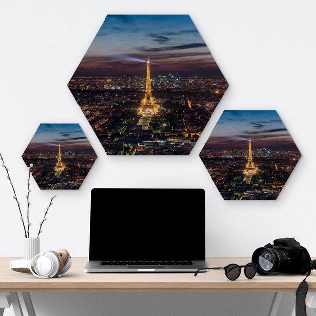 Obraz heksagonalny z drewna - Good Night Paris
