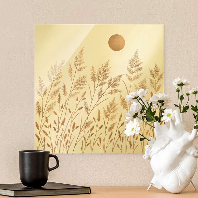 Obrazy nowoczesny Trawa i księżyc w złocie